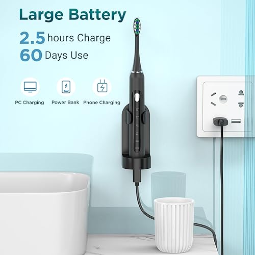 Miniatura 6 de YteaTh Cepillo de dientes eléctrico sónico para adultos y niños con 8 cabezales de cepillo, 5 modos con temporizador inteligente integrado de 2