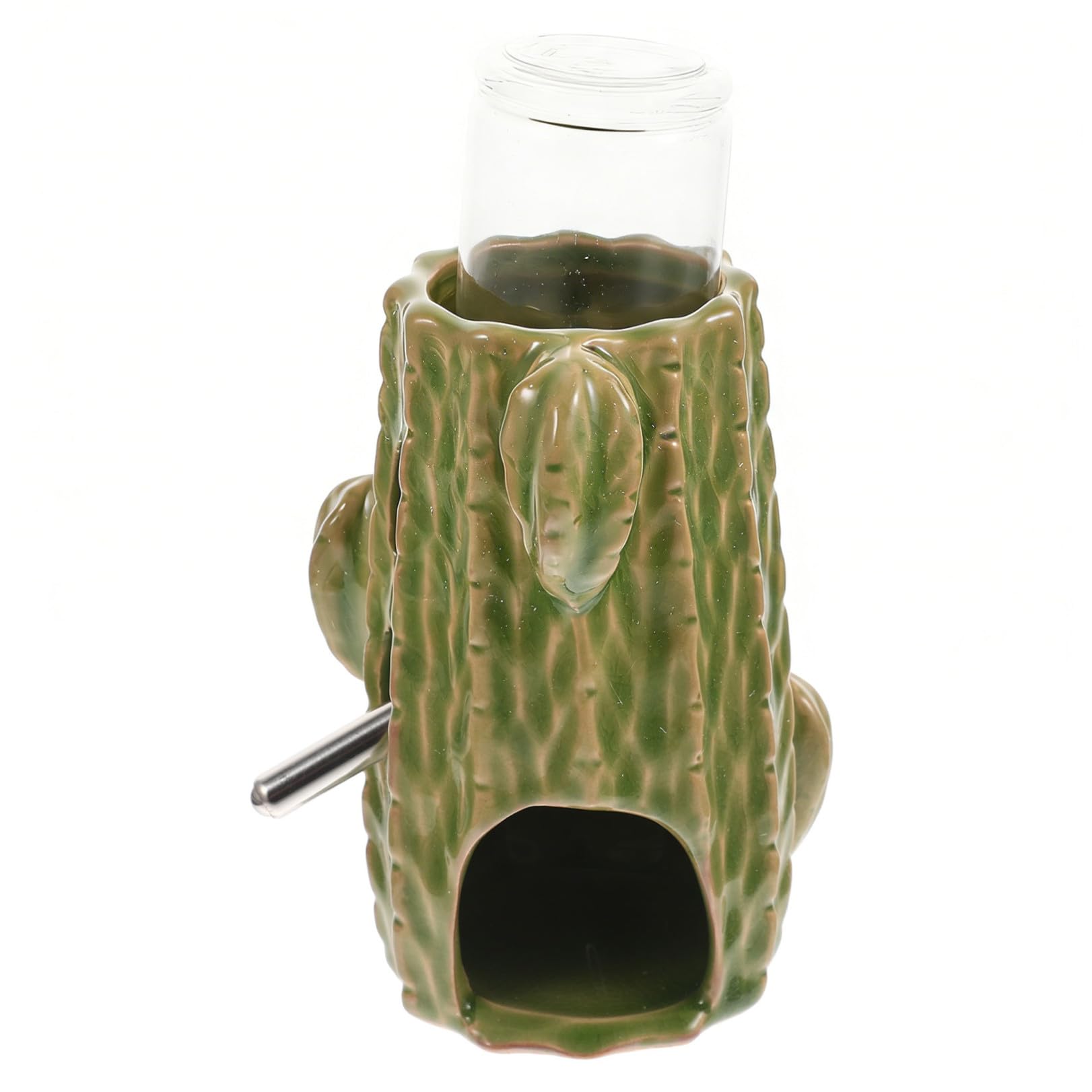 WOONEKY Distributeur d'eau Vertical pour Petits Animaux et Chinchillas, Biberon pour Hamster Debout 80ml en Céramique Support Vert, Facile à Utiliser en Cage
