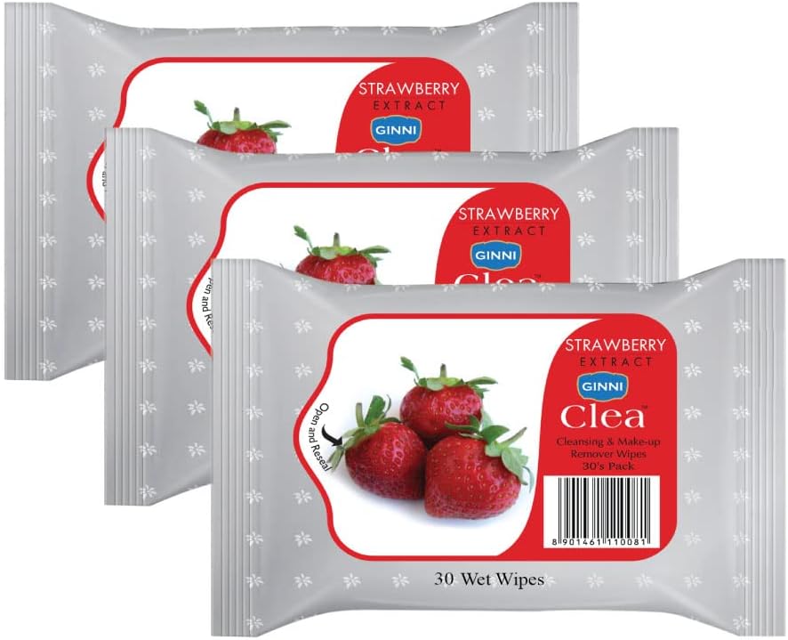 GINNI CLEA Wet Wipes, Cleansing & Makeup Remover Wipes, Wet Tissues for Face Moisturizing With Strawberry Fragrance (Pack of 3)