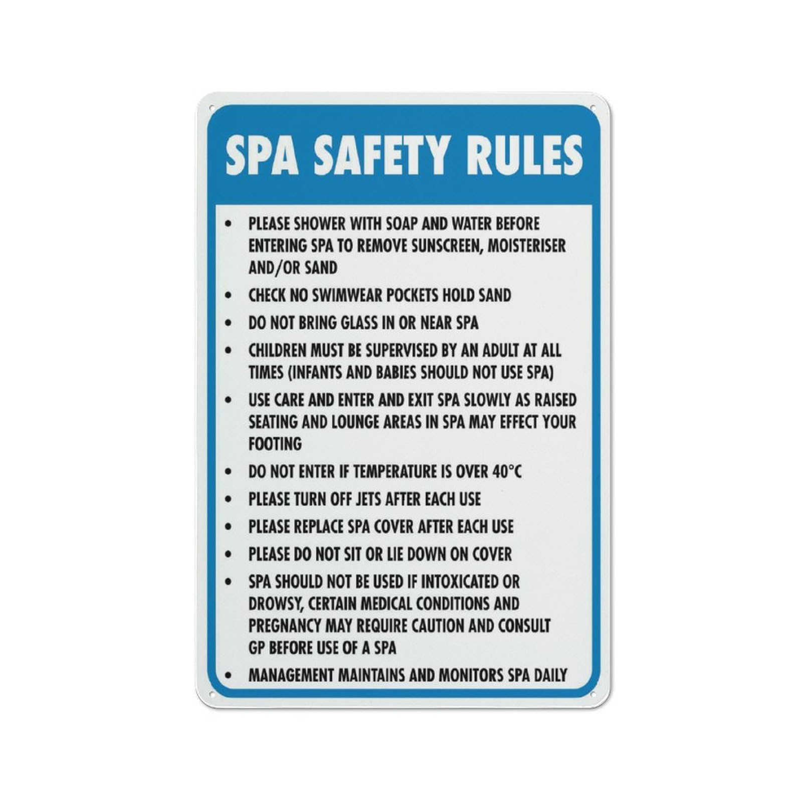 Spa Rules Sign 12X8 Inches Metal Aluminum Signs, Weather Resistant, Weatherproof, Indoor Or Outdoor
