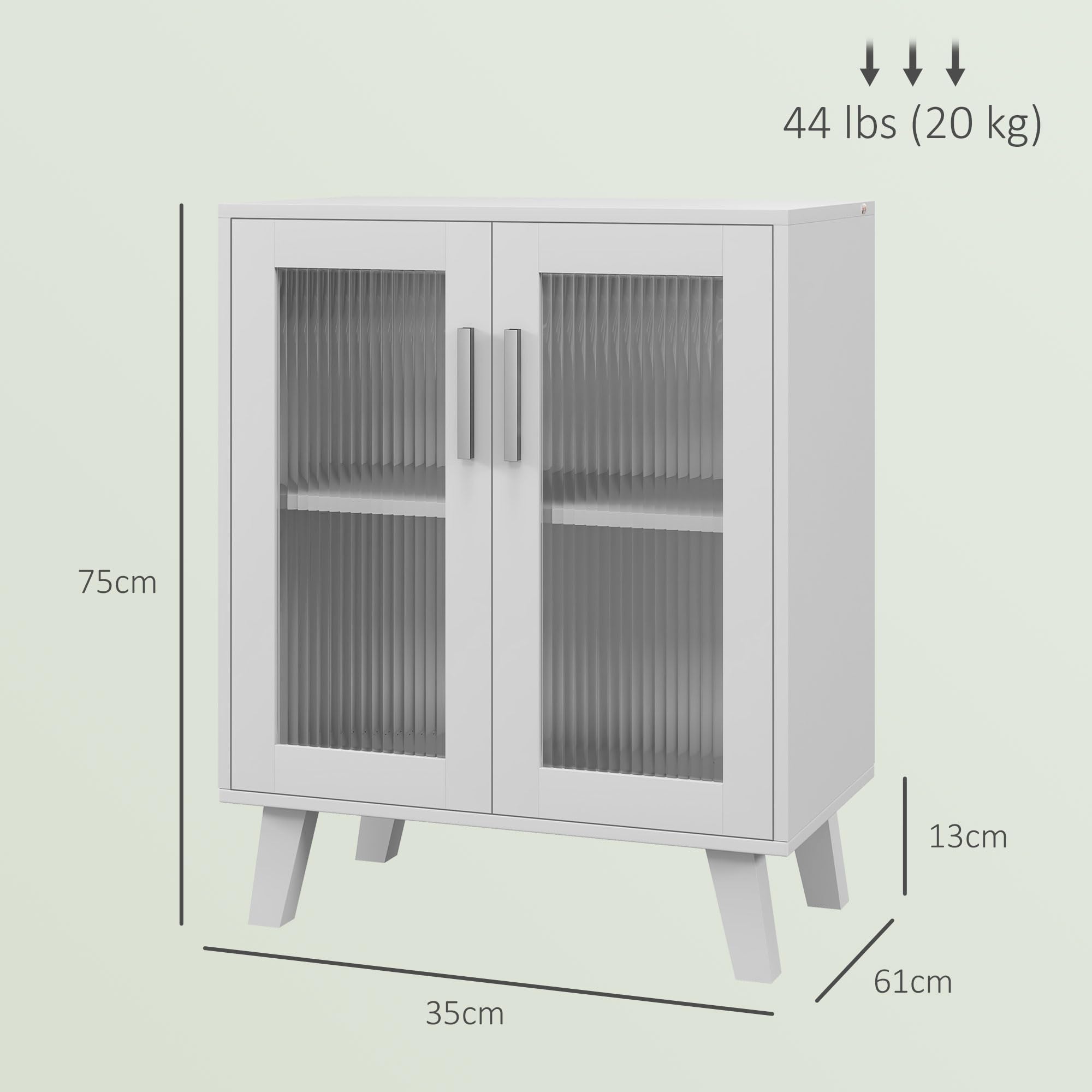 HOMCOM Aparador de 2 Puertas, Aparador de Salón con 2 Estantes, Puertas Transparentes, para Cocina, Entrada, Dormitorio, Blanco, 61x35x75 cm