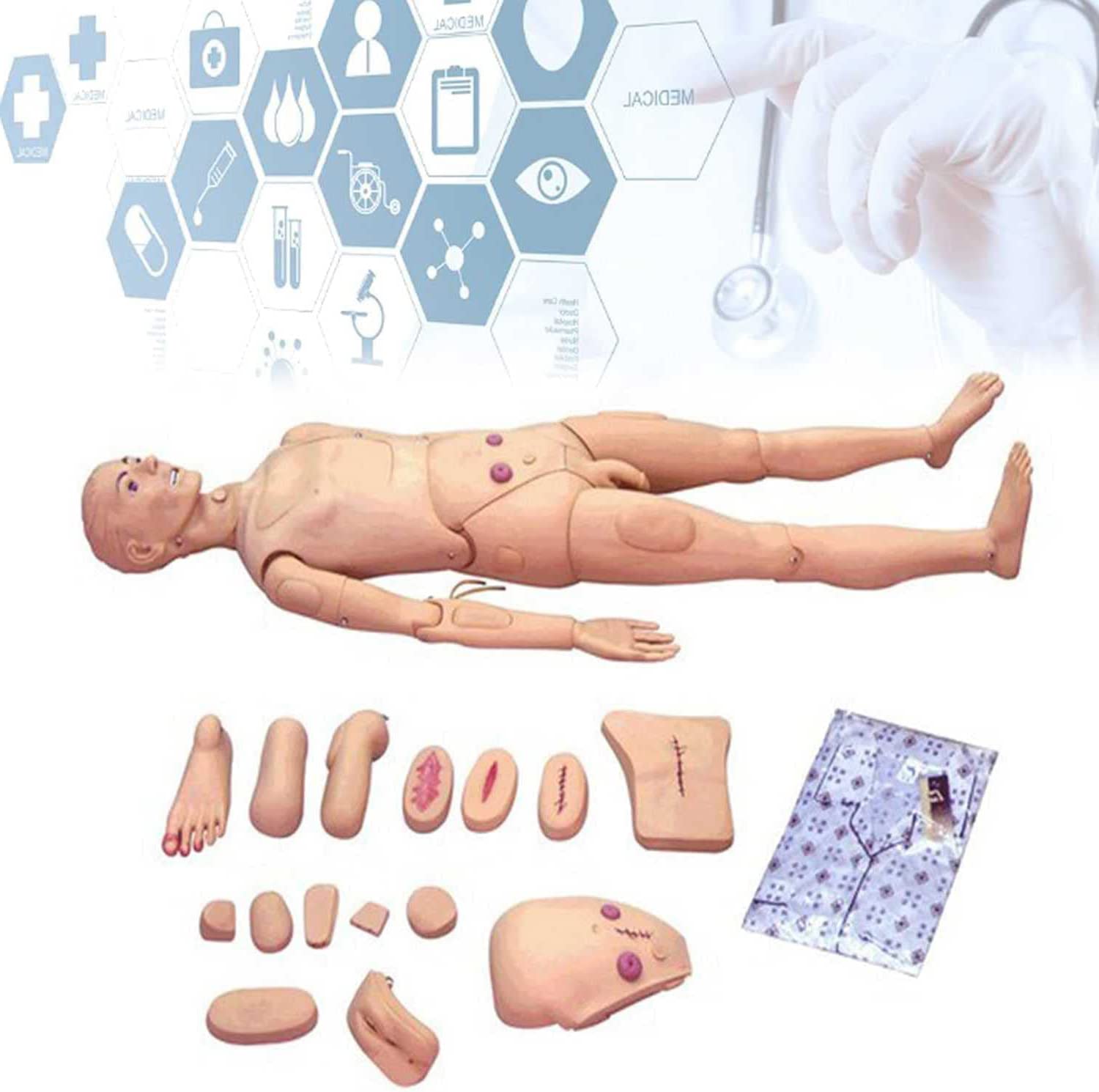 YNIYUJKL Full-Featured Nursing Manikin Geriatric Training Manikin Patient Care Skills Mannequin With Interchangeable S And Trauma Modules For Nursing Teaching Supplies Male 170Cm Life