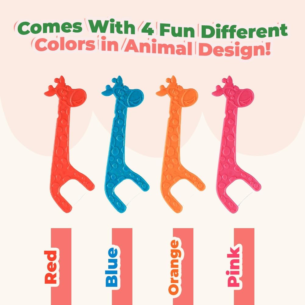 Kids Floss Picks - Straw Wheat Handle Flossers | Thin & Shred-Resistant Thread | Fluoride & Gluten-Free | Colorful Giraffe Floss Sticks | PETA Approved & Vegan (Strawberry, 200 Pack)
