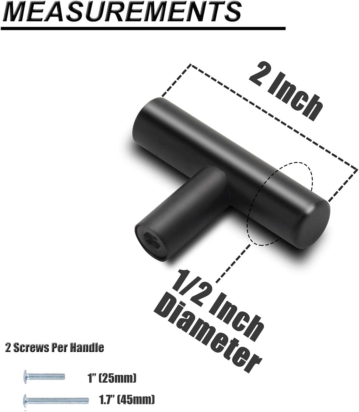 Probrico 15 Pack| Flat Black Single Hole Cabinet Knobs 2" Drawer Handle Pulls & 30 Pack | 5'' Cabinet Pulls Black Stainless Steel Kitchen Drawer Pulls Cabinet Pulls