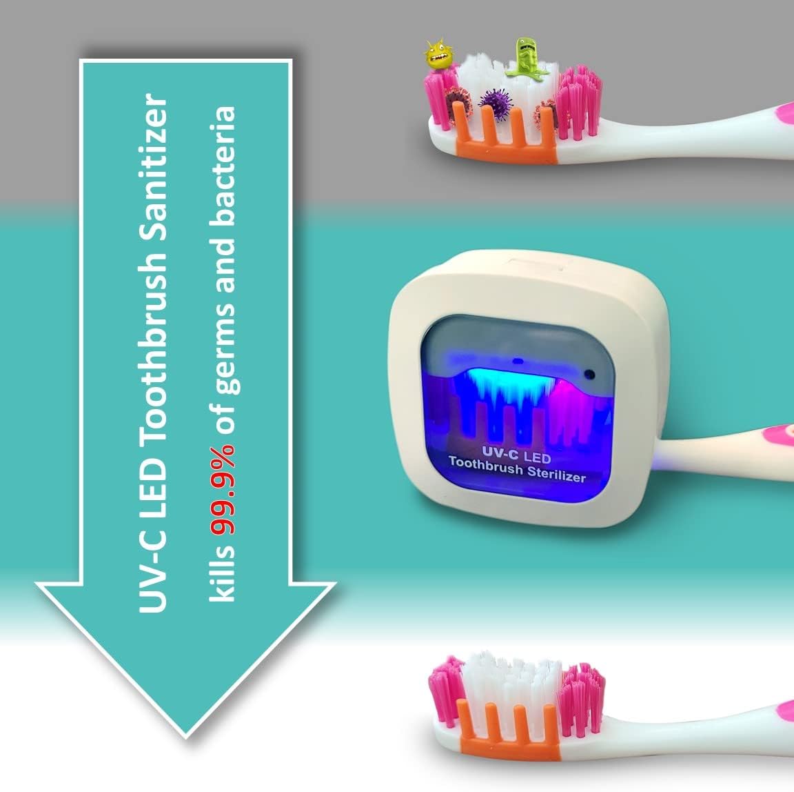 Buy UVC LED Toothbrush Cleaner Sanitizer case, Kills 99.9 of Germs