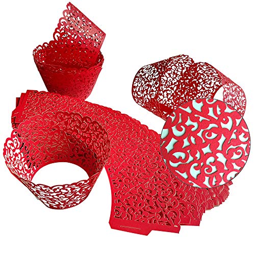 Golf 100Pcs Christmas Cupcake Wrappers Artistic Bake Cake Paper Filigree Little Vine Lace Laser Cut Liner Baking Cup Wraps Muffin Casetrays For Wedding Party Birthday Decoration (Red) #TOP2