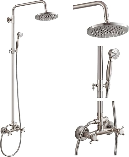 Miniatura 10 de Heyalan Cabezal de ducha negro mate de 8 pulgadas, estilo vintage, 2 asas, sistema de ducha de tubería expuesta, conjunto combinado de accesorios de