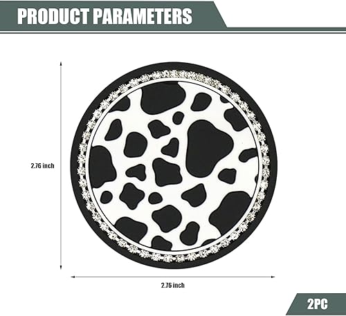 Miniatura 2 de 2 posavasos brillantes para automóvil, 2.7 pulgadas, patrón de vaca, PVC, bonito tapete antideslizante de cristal con diamantes de imitación,