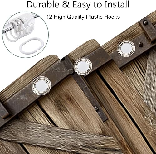 Vista 96 de Cortina de ducha rústica de madera estilo granero, 60 x 70 pulgadas, color beige