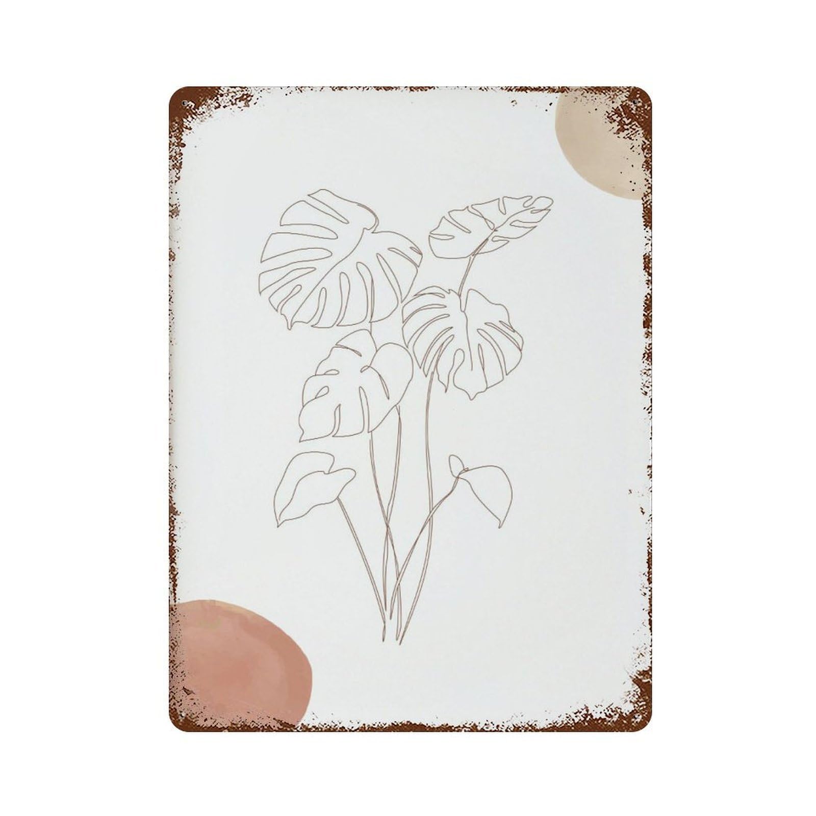 xiaoxiaoshen Monstera Leaf Fine Line Burnt Orange Sunset Wall Decor Art Metal Tin Poster Modern Home Decor Art Home Bar Shop Decorations Vintage Sign 40x30cm