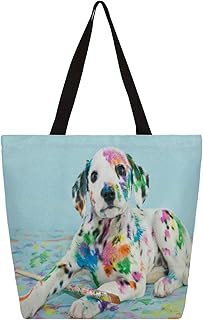 Sacola de lona para mulheres, pintura a óleo, cães, sacolas grandes para homens, com bolsos, sacolas de compras resistentes, sacolas de compras reutilizáveis, bolsa de ombro casual para escola, trabalho, praia, Multicor