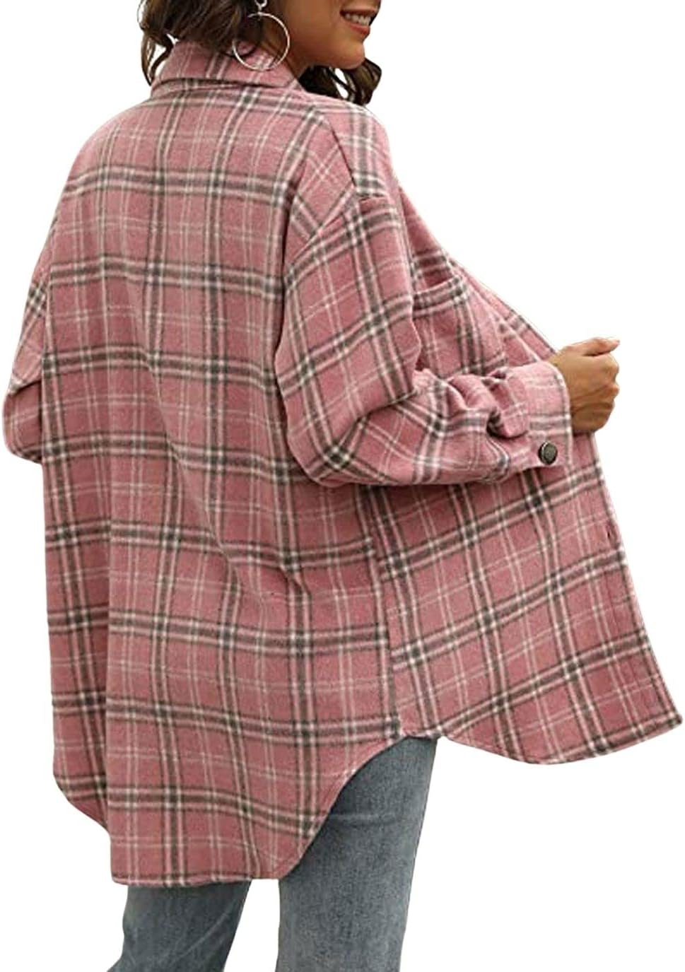 loveimgs Women's Fashion Long Sleeve Button Front Loose Flannel Plaid Shirt Shacket Jacket - Image 4