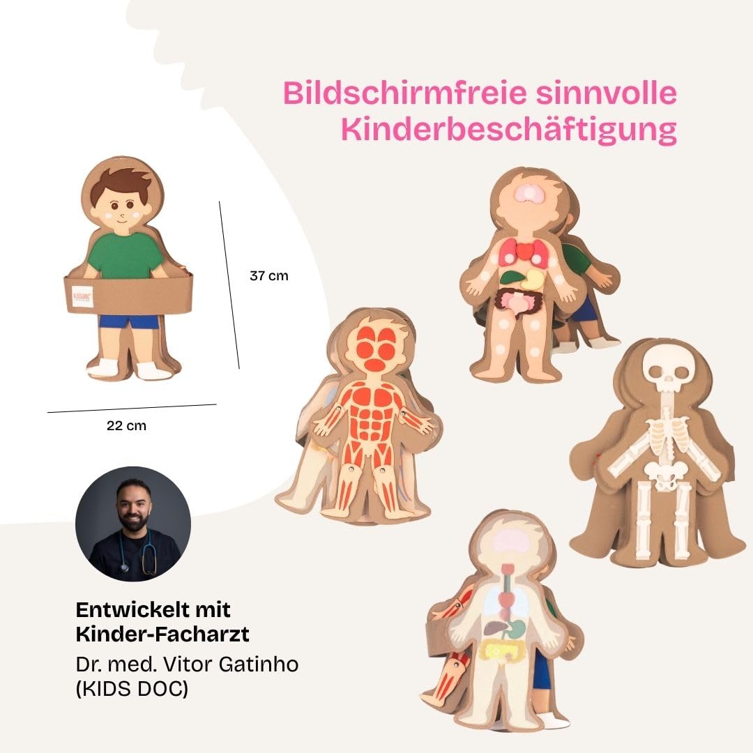 Jolly Designs Travel Buddy „Mein Körper – Junge“ – Interaktives Lernspielzeug zum menschlichen Körper – Montessori Spielzeug aus Filz – Fördert Feinmotorik & Körperwissen – Ideal für unterwegs