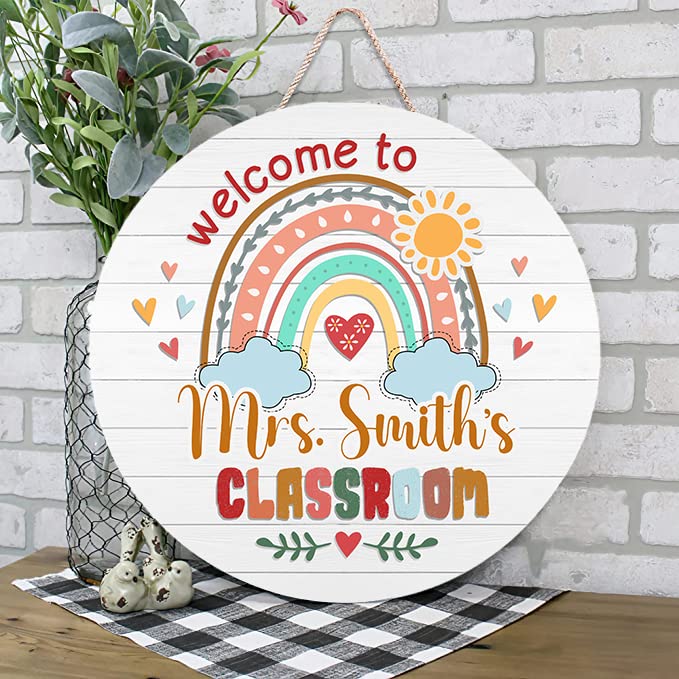 Custom Classroom Door Sign Rainbow Teacher Name Sign