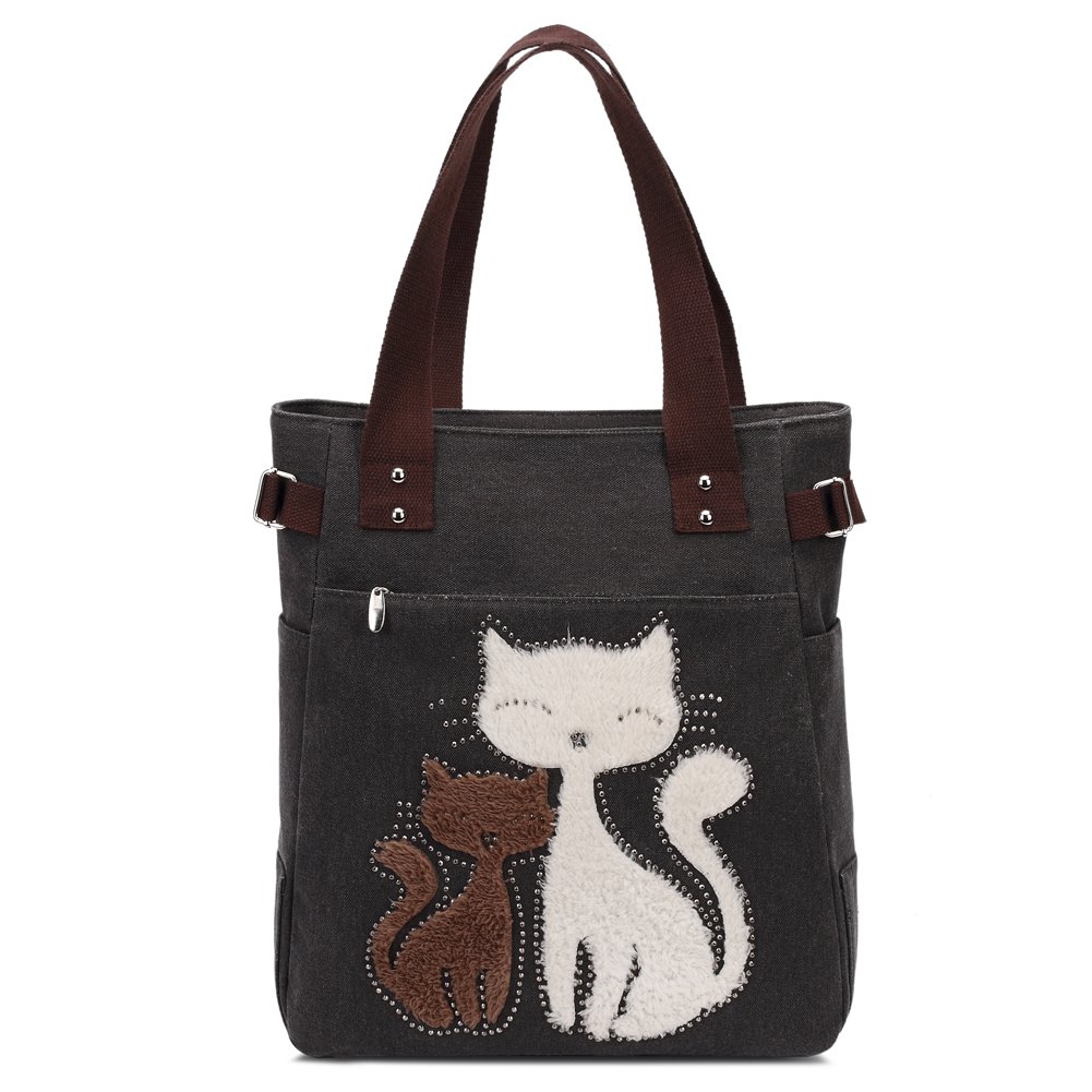 KAUKKORetro Canvas Shoulder Bag Fashion Leisure Bag Cute Cat Shopping Bag