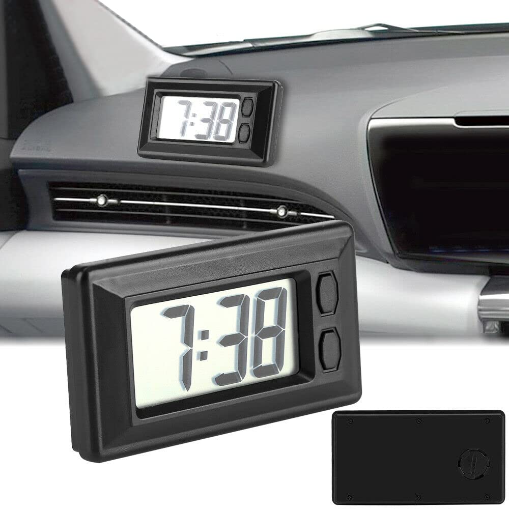 Horloge Numérique LCD Pour Voiture - Affichage Date/heure - Adhésif Tableau De Bord - Pile Incluse