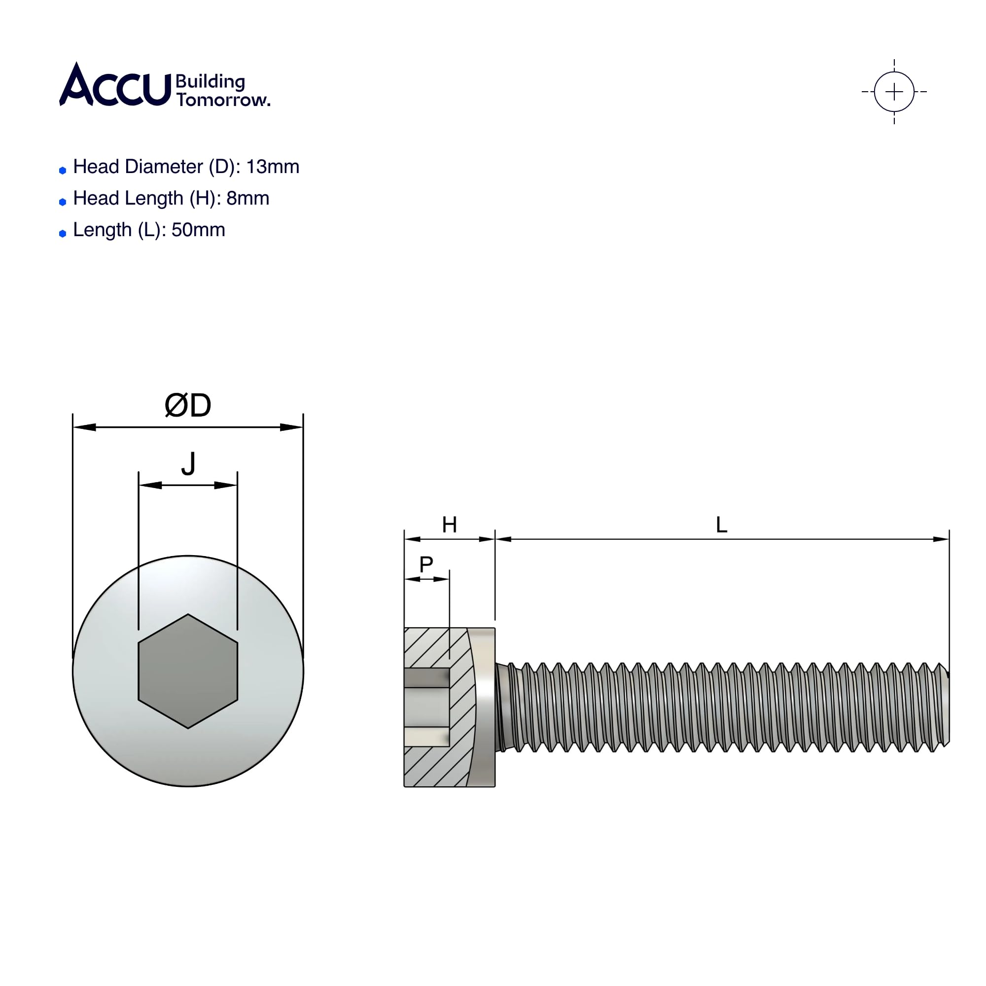 Accu - M8 x 50mm Cap Head Screws (DIN 912) - Marine Stainless Steel (A4) (Pack of 6) - Image 4