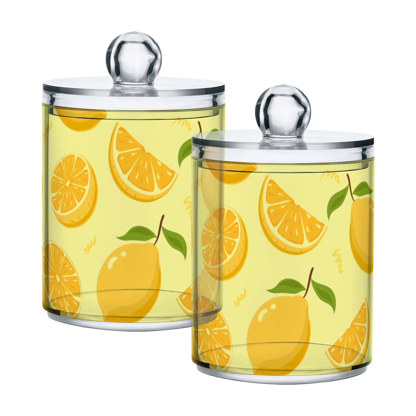 JJoias Fruit Lemon Pattern Qtip Holder Dispenser, Apothecary Jars, Cotton Balls Pads Swabs Holder Jar, Organizers with Lid, 2 pack