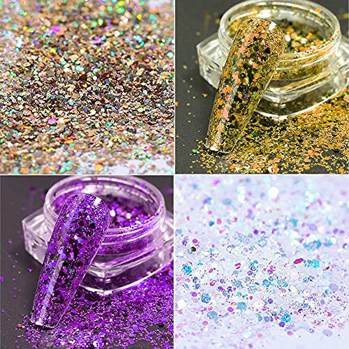 Holographic Acrylic Nail Art Supplies 6 Boxes Nail Glitter Acrylic Powder Set 3D Nail Art Flakes Decoration For Acrylic Powder Glitter Nail Art For Women Nail Art Decoration #TOP3