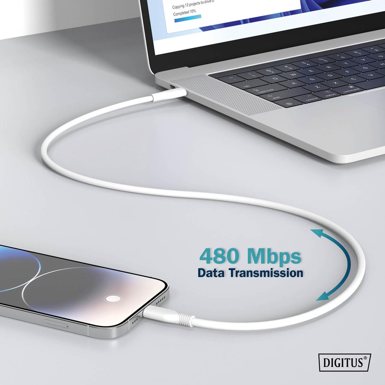 DIGITUS Kabel do ładowania - USB C do Lightning - 0,5 m - Kabel USB 480 Mbit/s 60 W 3 A - Elastyczna silikonowa osłona z zabezpieczeniem przed zginaniem - Certyfikat MFI dla urządzeń Apple - Biały