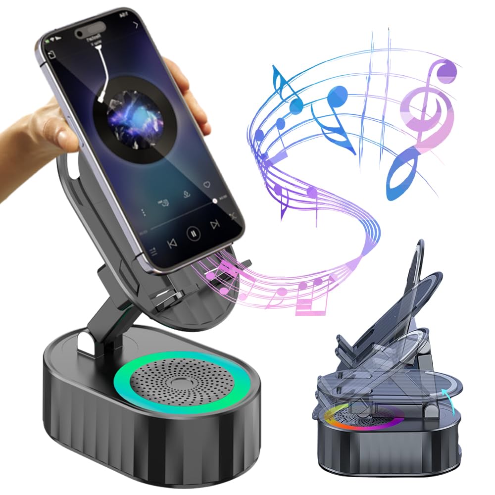 Wireless Induction Audio Bluetooth Speaker,Induction Speaker for iPhone,Cell Phone Stand with Induction Speaker,Power Bank,Atmosphere Light,Induction Speaker Phone Stand (Black)