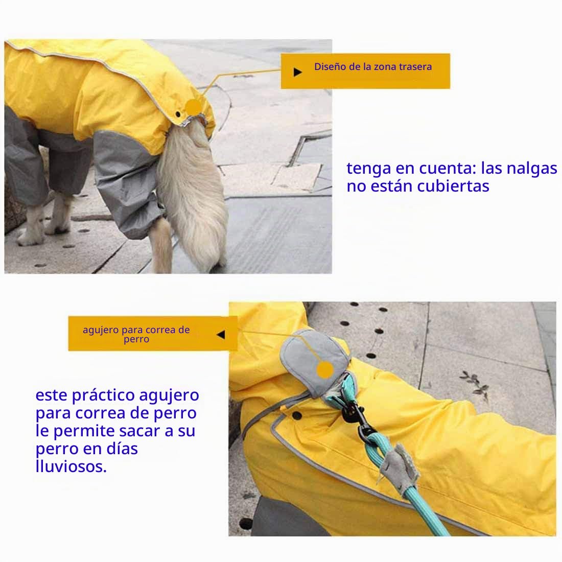 Patchwork Lluvia Abrigo para Perro Chubasquero Impermeable 4 Patas de Lluvia Chaqueta Mascotas Rain Coat Dog con Desmontable Capucha para Grandes Mediano y Pequeños Perros (30#, Amarillo)