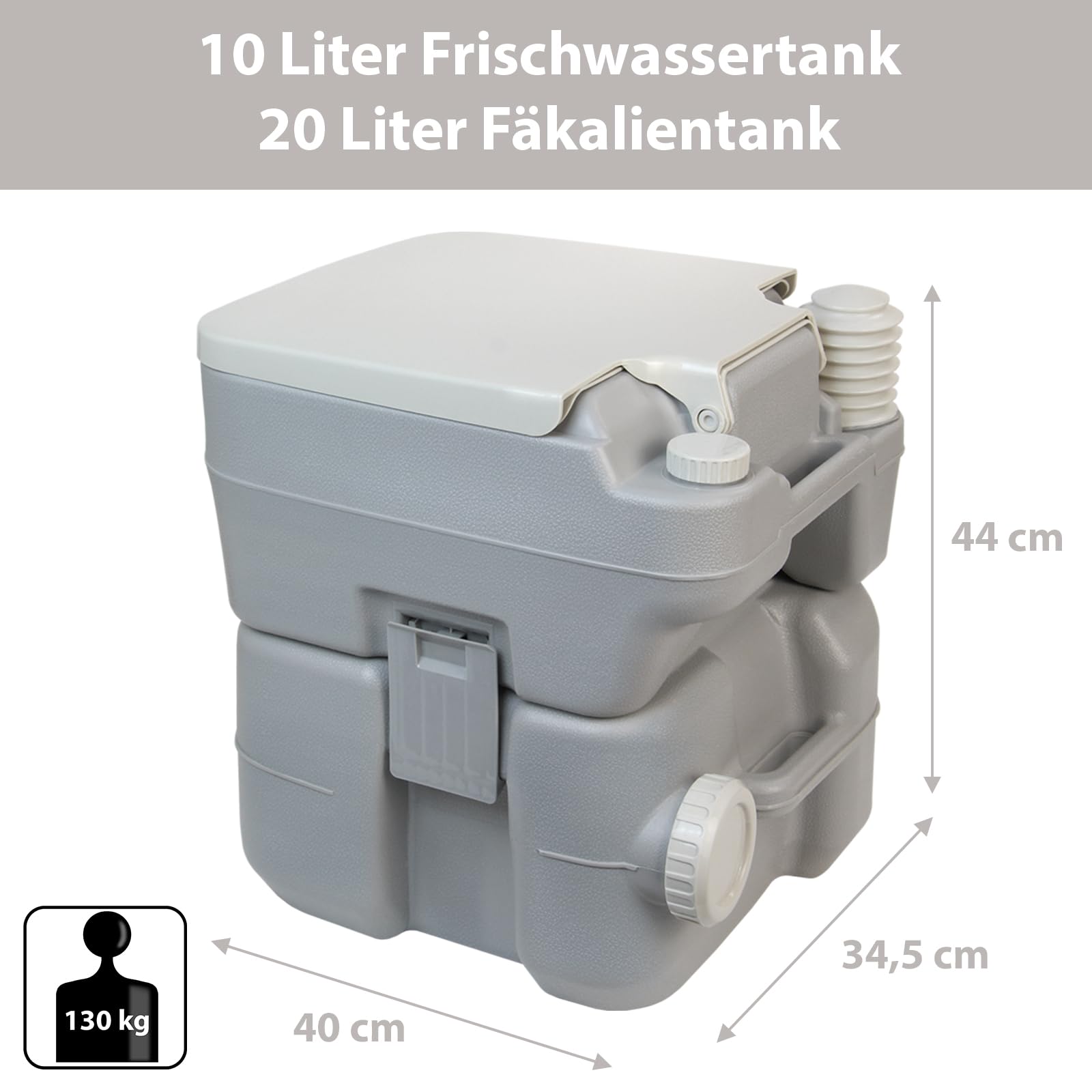 Montafox Camping Toilette 20 L Angenehme Sitzhöhe Tragbare Reise Toilette bis 130 kg Wohnwagen Camper Wohnmobil WC