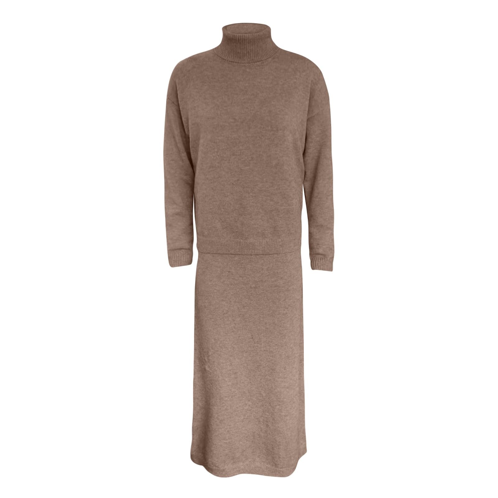 Damen Pulloverkleid Lang Strickanzug Winter Warm Elegant 2 Teiler Rollkragen Knit Freizeitanzug
