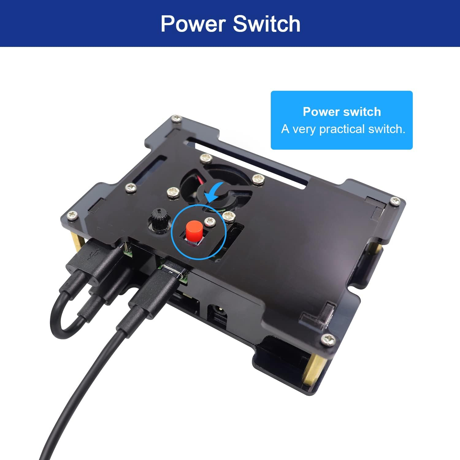 Freenove Case Kit for Raspberry Pi 4 B, Adjustable Speed Cooling Fan, Built-in Power Switch, Acrylic Protective Case, USB Cable