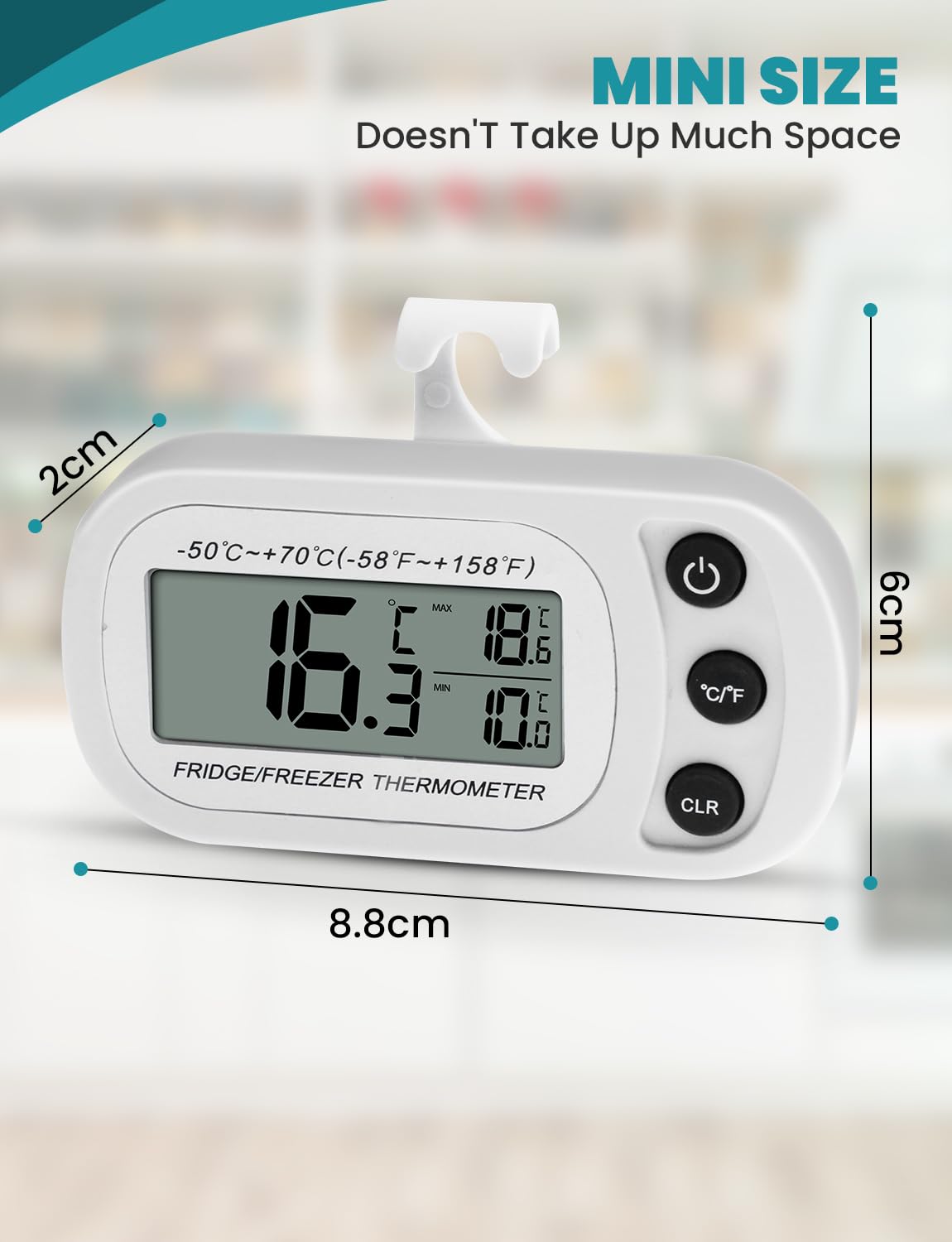 Termómetro para Frigorífico Termómetro Digital, Termómetro Función de Registro Máximo/Mínimo, Termómetro Impermeable para Nevera/Congelador (Blanco)