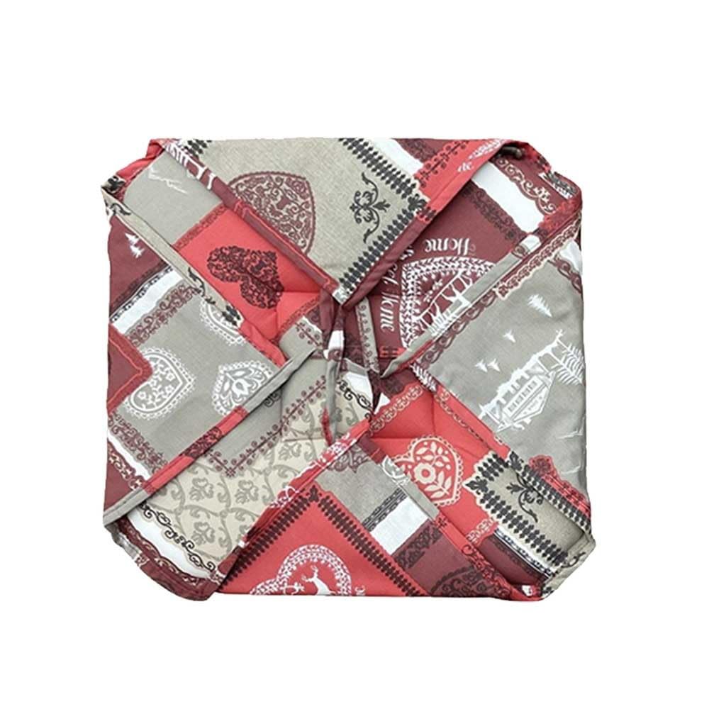 Alpes Blanc - Lot de 6 galettes de Chaise 38x38 cm – Motif Chalet Rouge Style Montagne – Assise Confortable – Fixation Solides par lanières