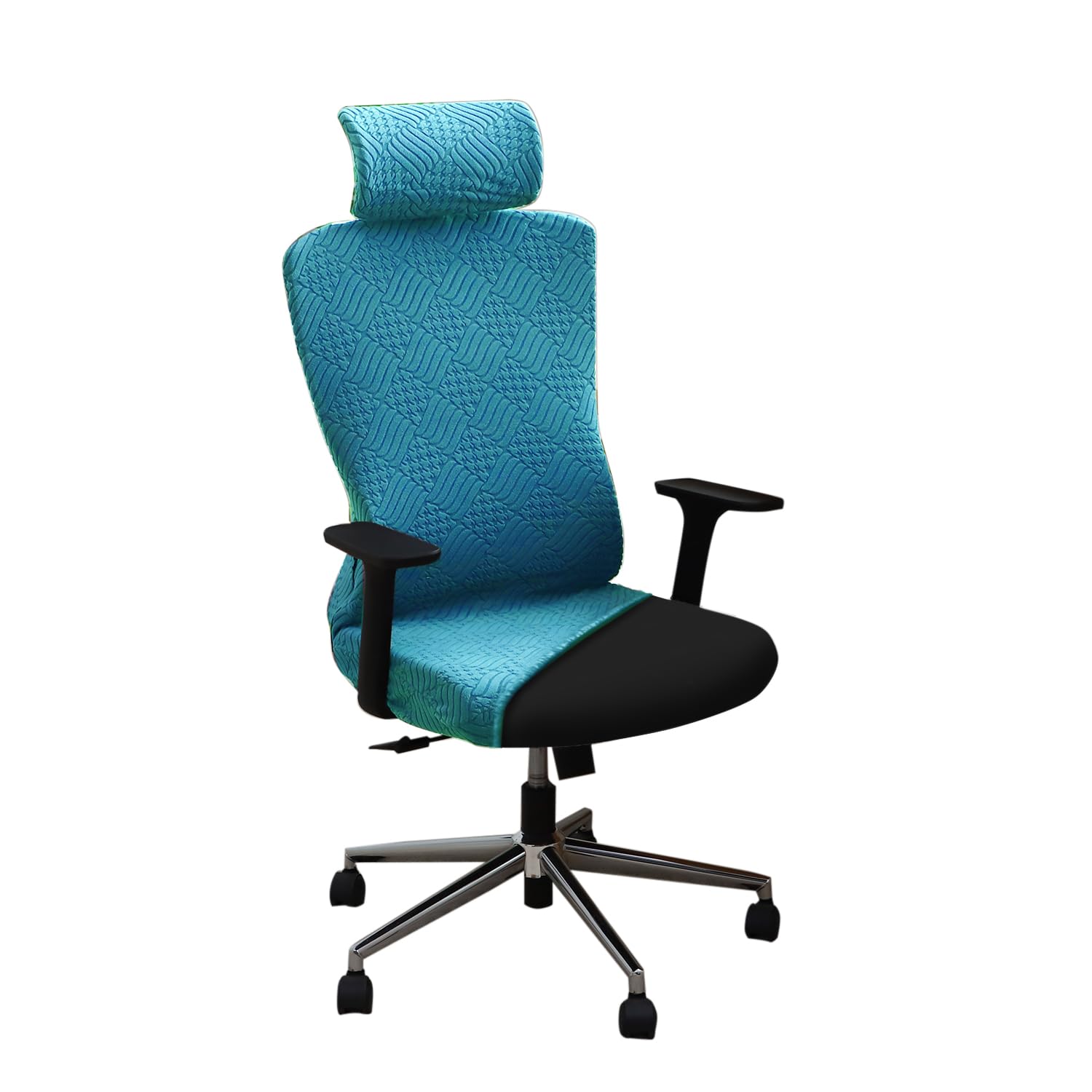 HOKIPO Office Chair Cover with Headrest (High-Back) – 170 GSM Stretch Jacquard – Washable, Anti-Slip Fit for Ergonomic Mesh Office Chairs, Turquoise (AR-6220-TRQ)