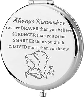 KEYCHIN Beauty Fairy Movie Pocket Mirror Princess Belle Fans Gifts Always Remember You are Braver Stronger Smarter Than You Think Compact Makeup Mirror for Women Girls Teenagers (Beauty Beast Mirror)