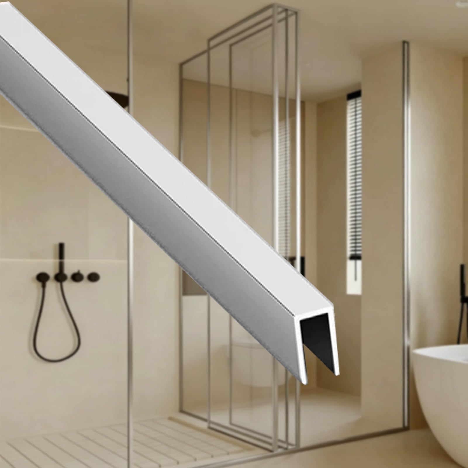 Minglez 8Mm (5/16In) Versatile Aluminum Glass U Channel For Shower Door Frame, Frameless Glass Partition Deep Channel 60 90 120 140 Cm Long, Ceiling Fixing Track(,L2.1m(6.9Ft))