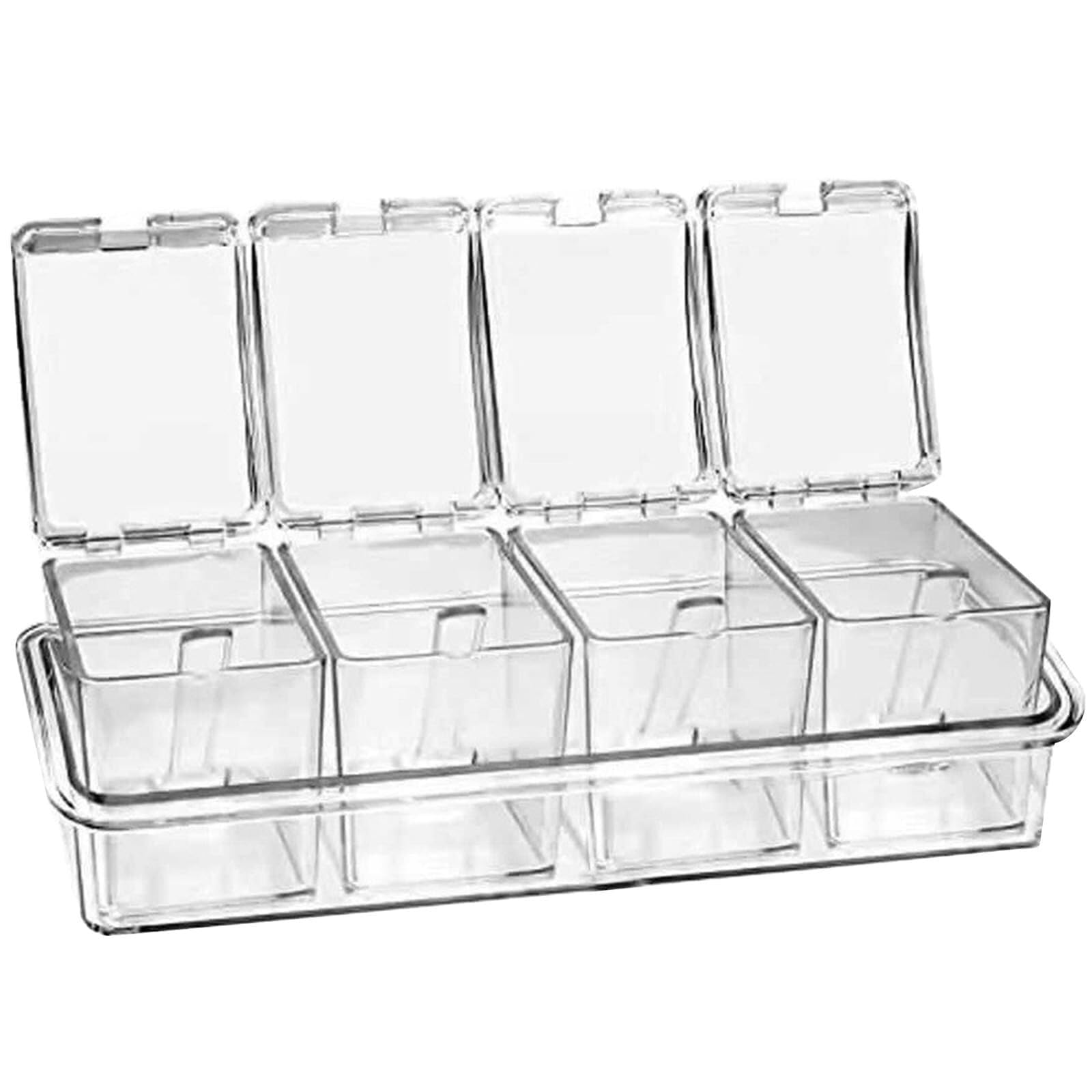 CIOIUGPIUK Space Saving Seasoning Storage Spices Container With 4 Separate Compartments Clear Condiment Storage Box With Spoon