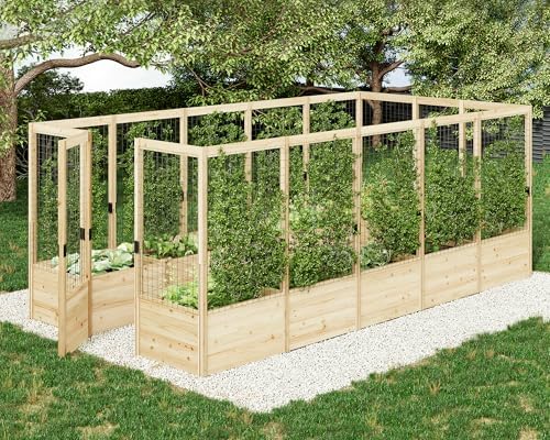 Top Picks for Raised Garden Beds with Deer Fencing You Didn't Know About 1 AMERLIFE U-Shaped Raised Garden Bed with Deer Proof Fence, 7.5Wx15Dx6H Outdoor Wooden Raised Garden Bed Planter with 19" Depth Planter Box