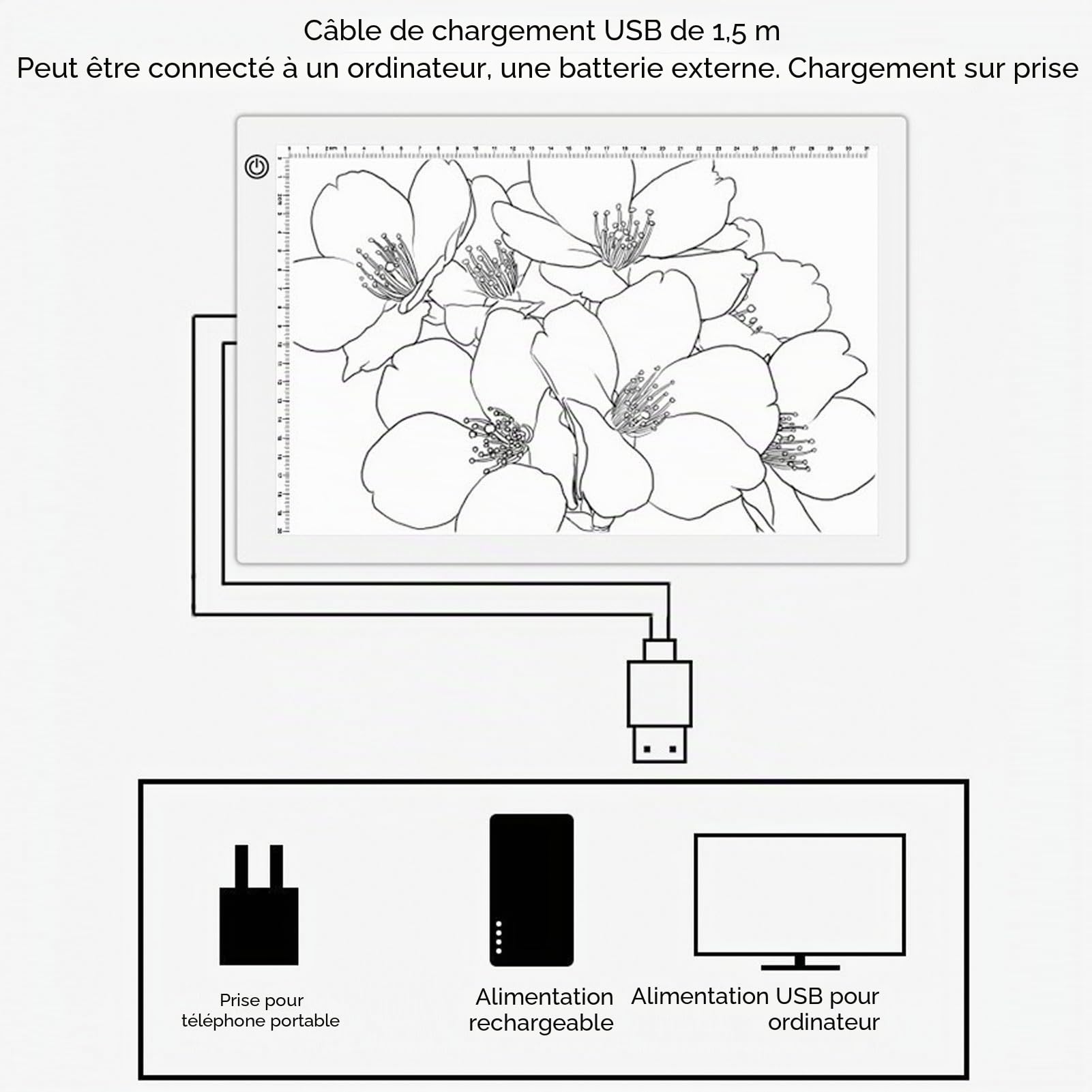 Panneau Lumineux LED A3, Table Lumineuse Acrylique Noir avec Câble USB-C, 459 x 336 x 5,5 mm, Gradation Continue pour Numérisation d'Art, Diapositives et Négatifs