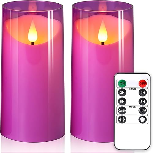 NURADA Velas sin llama velas LED de acrílico irrompible de mecha 3D que funcionan con pilas, velas de batería con control remoto y temporizador para
