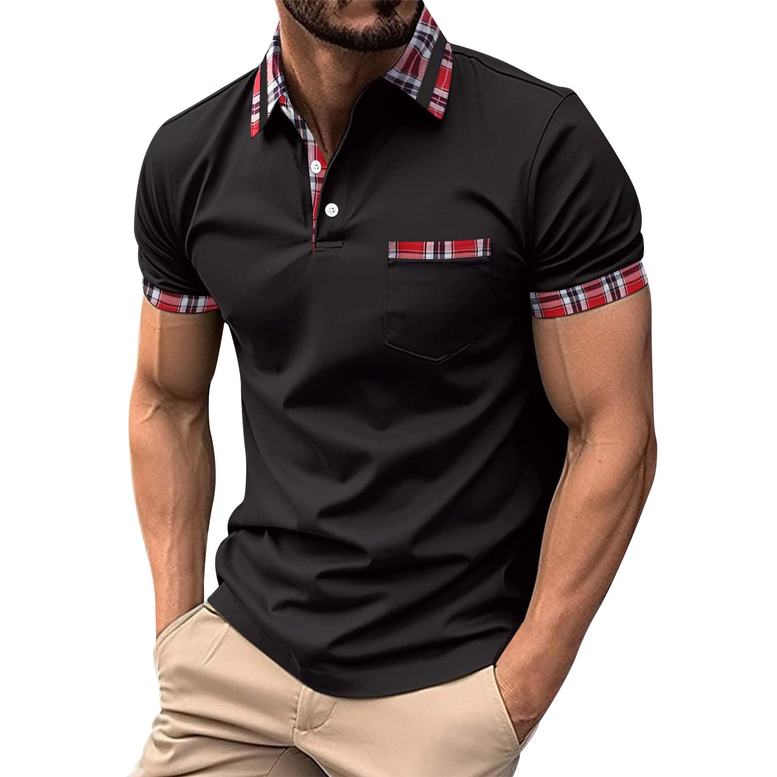 Men's Casual Polo Shirts Solid/Colo Short Sleeve Shirt Classic Striped Slim Fit Golf Tennis Tops