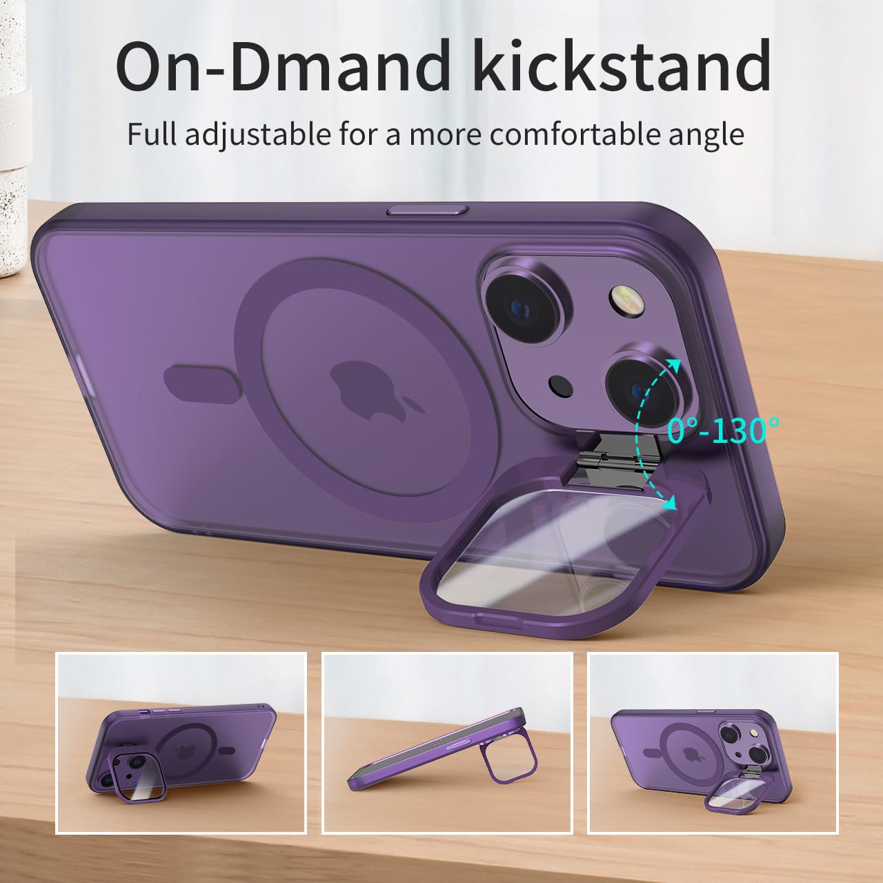 tigratigro Cover con Cavalletto,Compatibile con iPhone 13/14,Protezione Fotocamera H9 vetro temperato,Custodia Posteriore Glassata Traslucida, Anti-Impronte,Sensazione di Velluto (Viola Scuro)