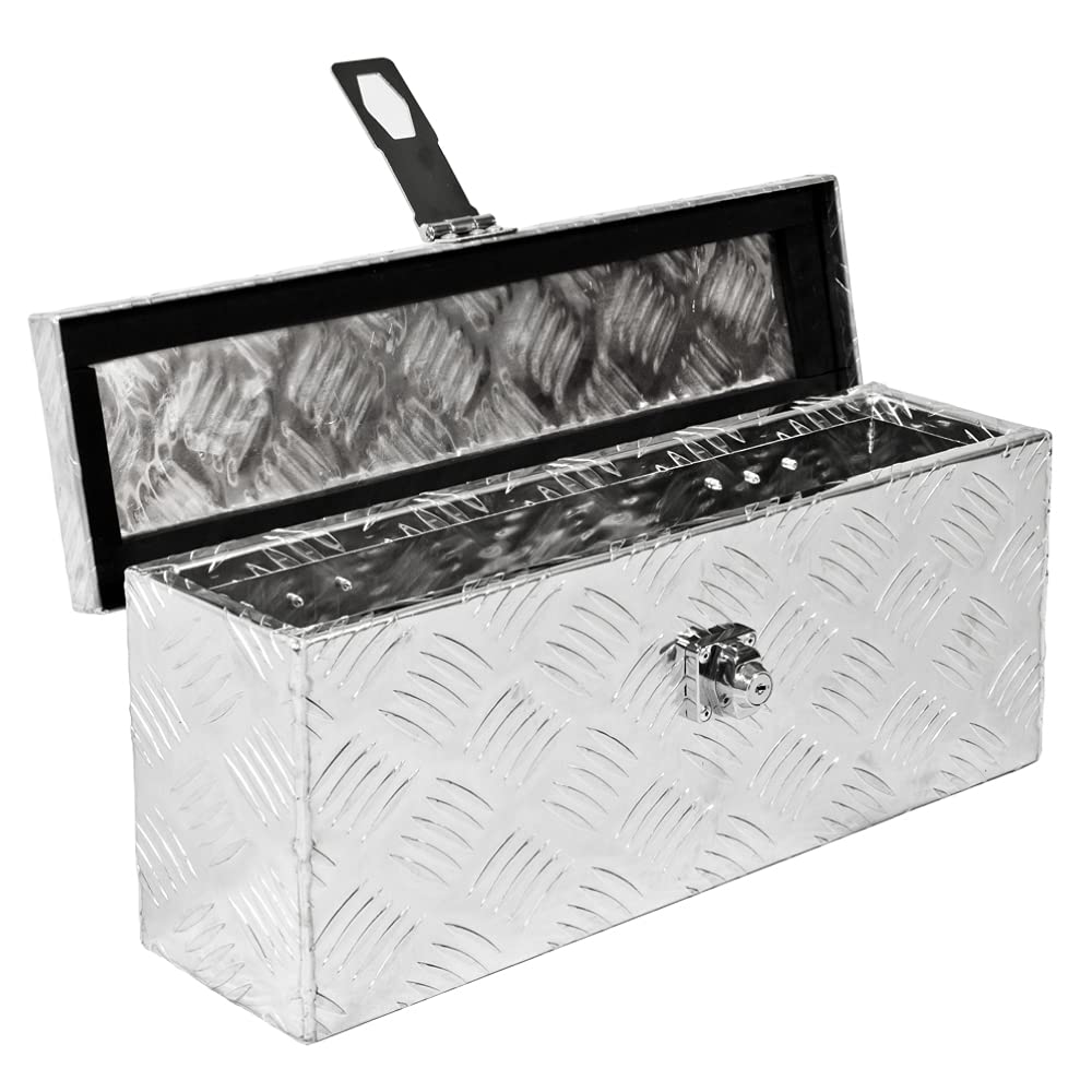 Trucky Truckbox aus Aluminium, Modell D015, 50x14x20cm, Abschließbar, Robustes Riffelblech, Deichselbox Für Werkstatt, Auto, Hobby Alu Kiste Anhängerbox