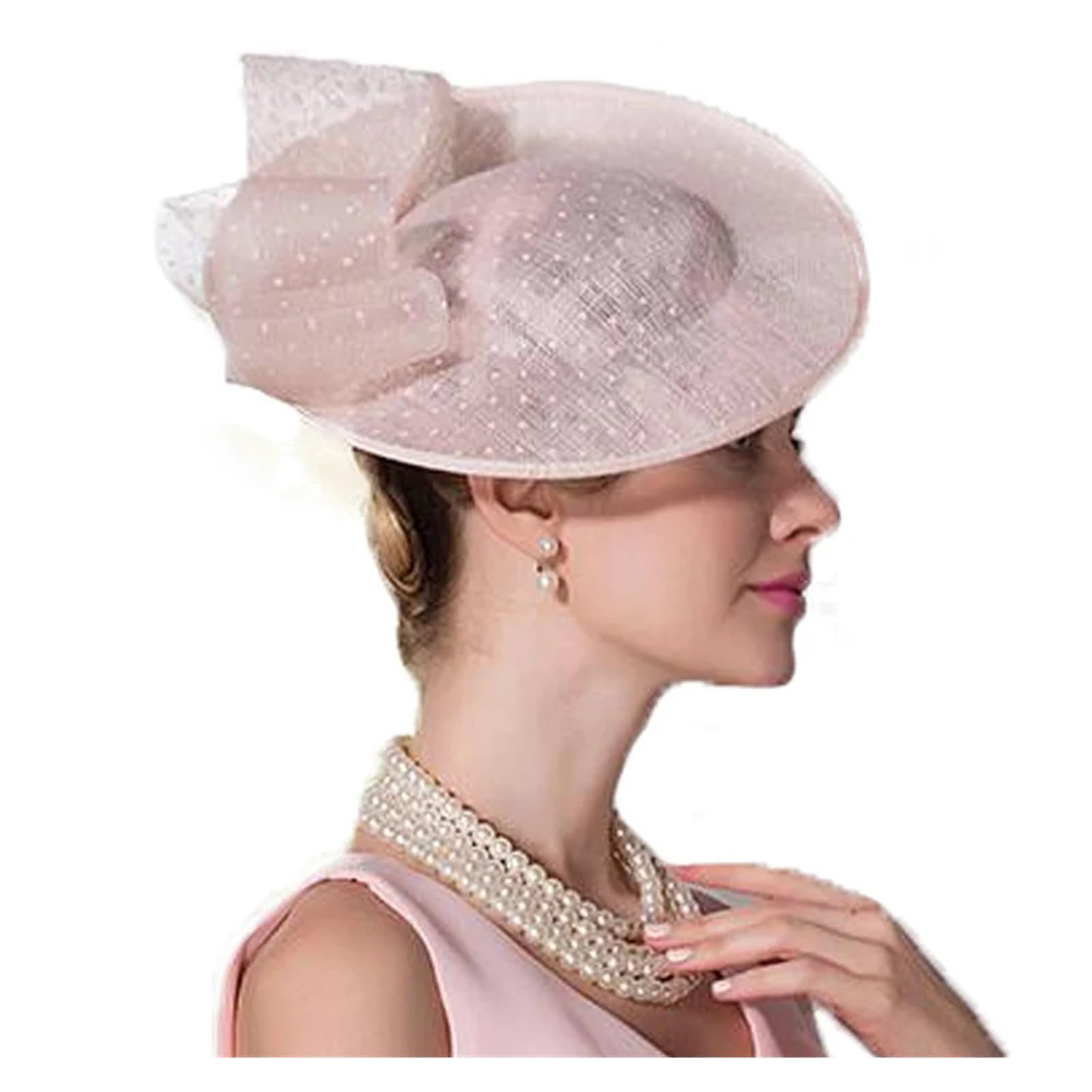Cappello Da Sposa Per Donna Fascinator for donna, elegante cappello a tamburello in lino rosa, cappelli da cerimonia for matrimoni reali