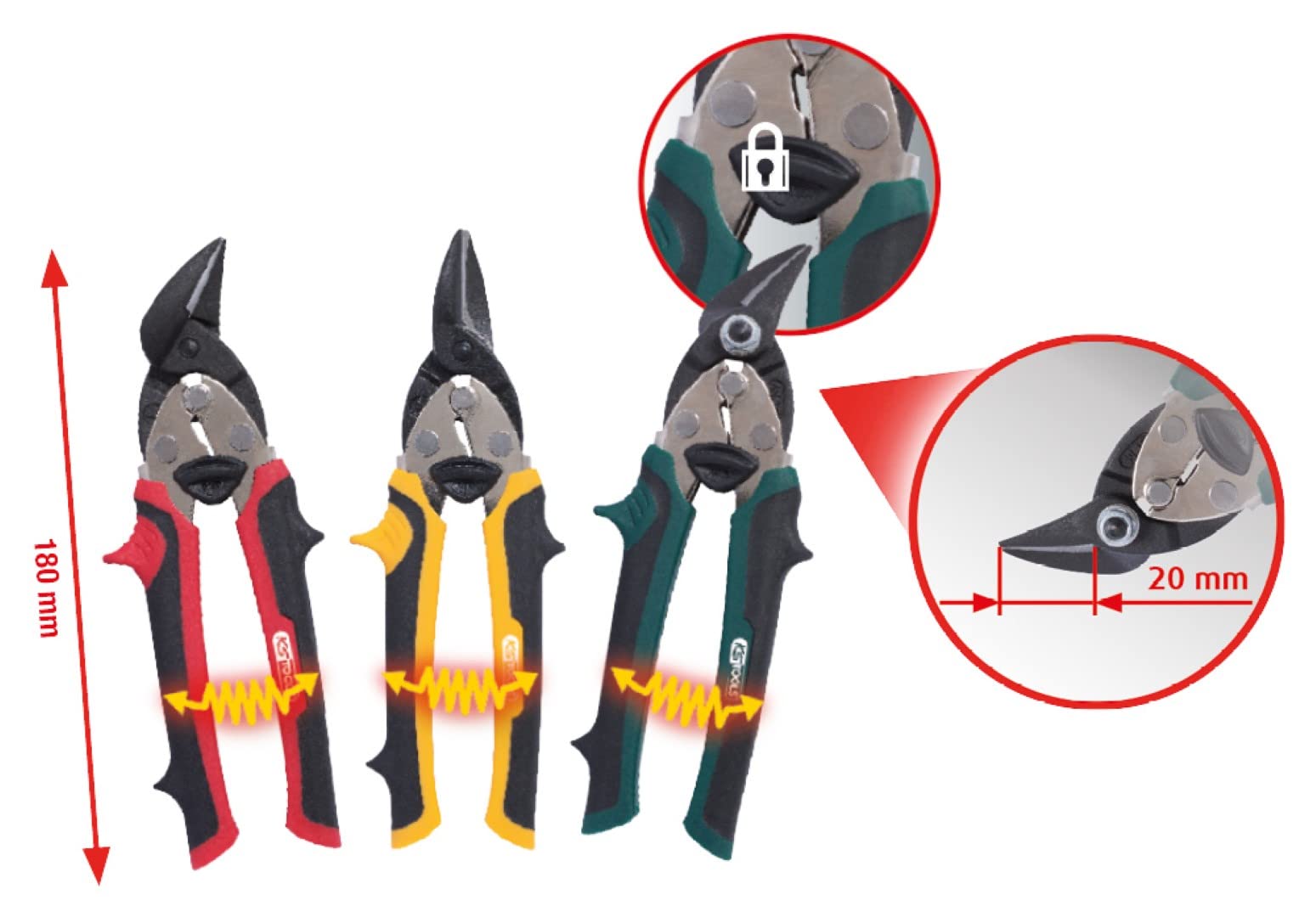 KS Tools 118.0150 Jeu de 3 Cisailles à tôle