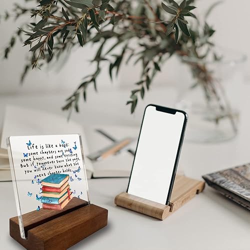 Miniatura 5 de Letrero inspirador para decoración de escritorio de oficina en casa, regalo inspirador para amantes de los libros, mariposa, acrílico, con soporte