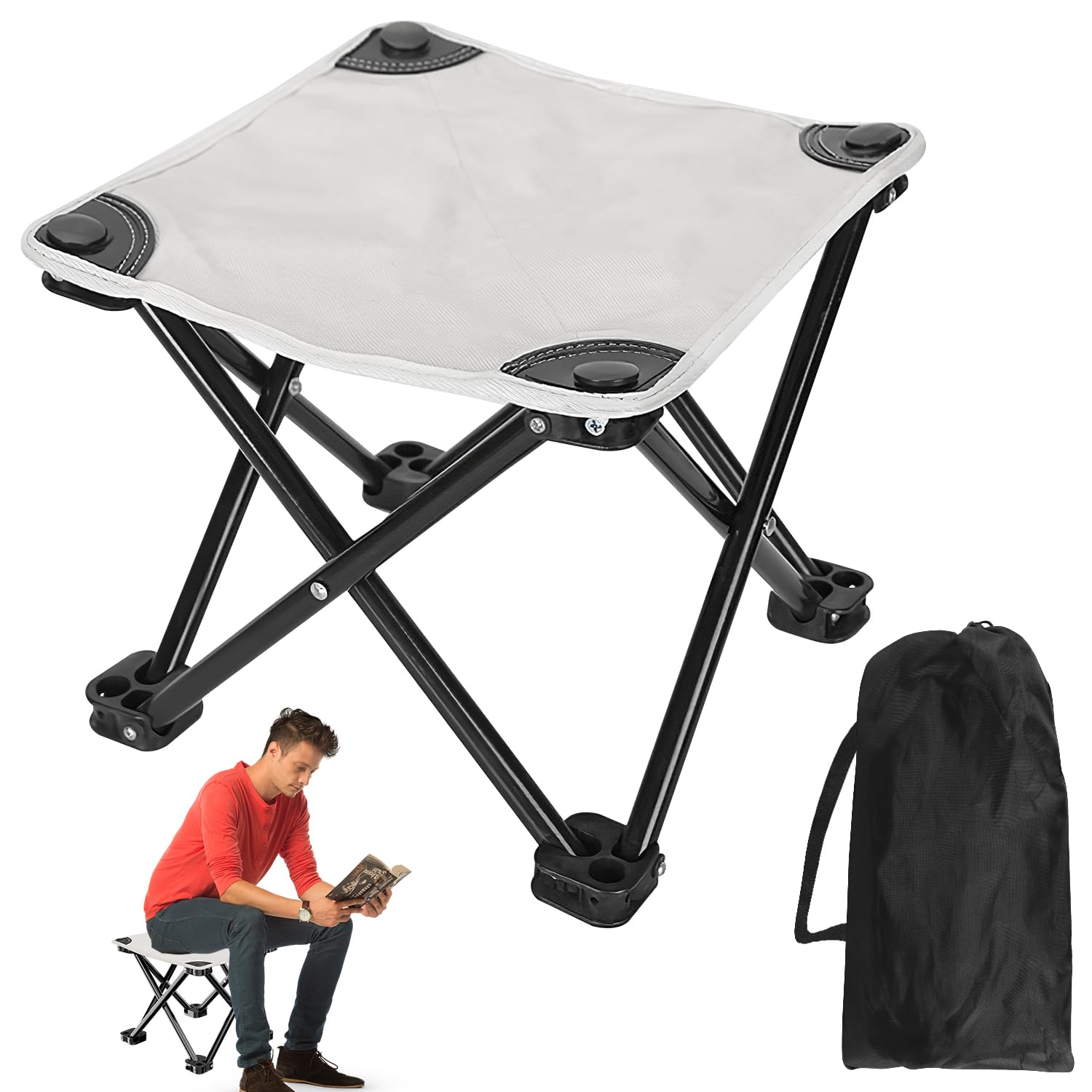 ENUTROF Taburete Plegable Portatil de Camping Silla Plegable Pequeña Asiento Plegable para Jardín Barbacoa Pesca Playa Camping Viajes Senderismo Hacer Picnic Caza (Blanco)