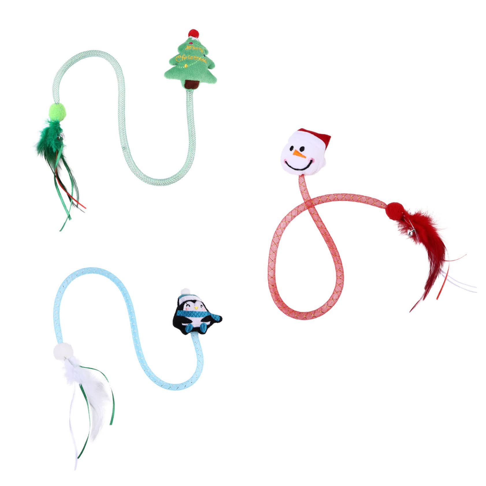 HANABASS 9 Pièces Jouets Interactifs pour Chat Noël avec Herbe à Chat et Cloche Peluche Durable et Rétractable pour Amusement Intérieur