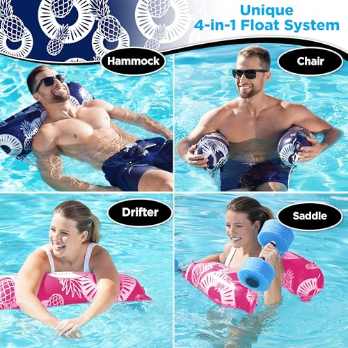 Image of Waterlife 4-in-1 Pool Hammock 4-Pack, Inflatable Pool Chair Float, Water (Saddle, Lounge Chair, Drifter)