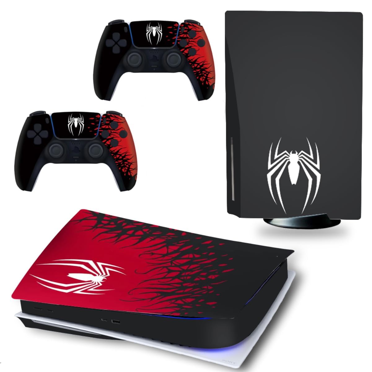 Red Black Theme UV 3M Vinyl Sticker Skin for PlayStation 5 Disc Edition Console & 2 DualSense Controllers | HD Printed Decal Wrap Cover | PS5 Console Skin (Pack of 1)-image-16