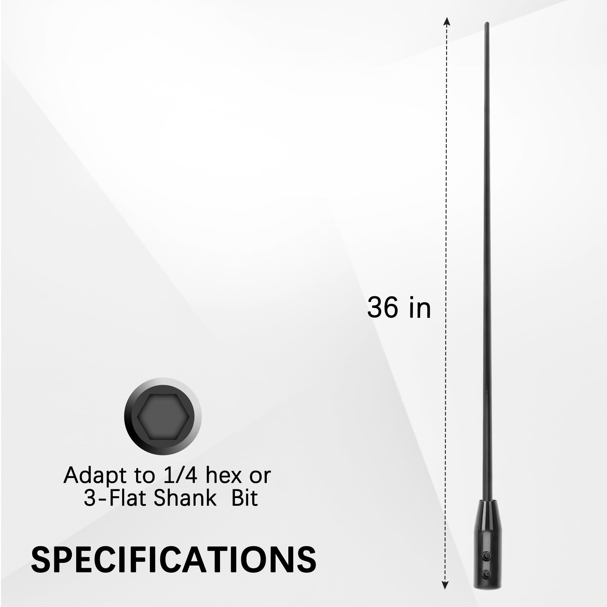 Extensión flexible para brocas, (3 pies) 35 pulgadas. Extensión de soporte de broca flexible larga, compatible con vástago hexagonal de 1/4 pulgadas y 3 planos con llave hexagonal y tornillos de