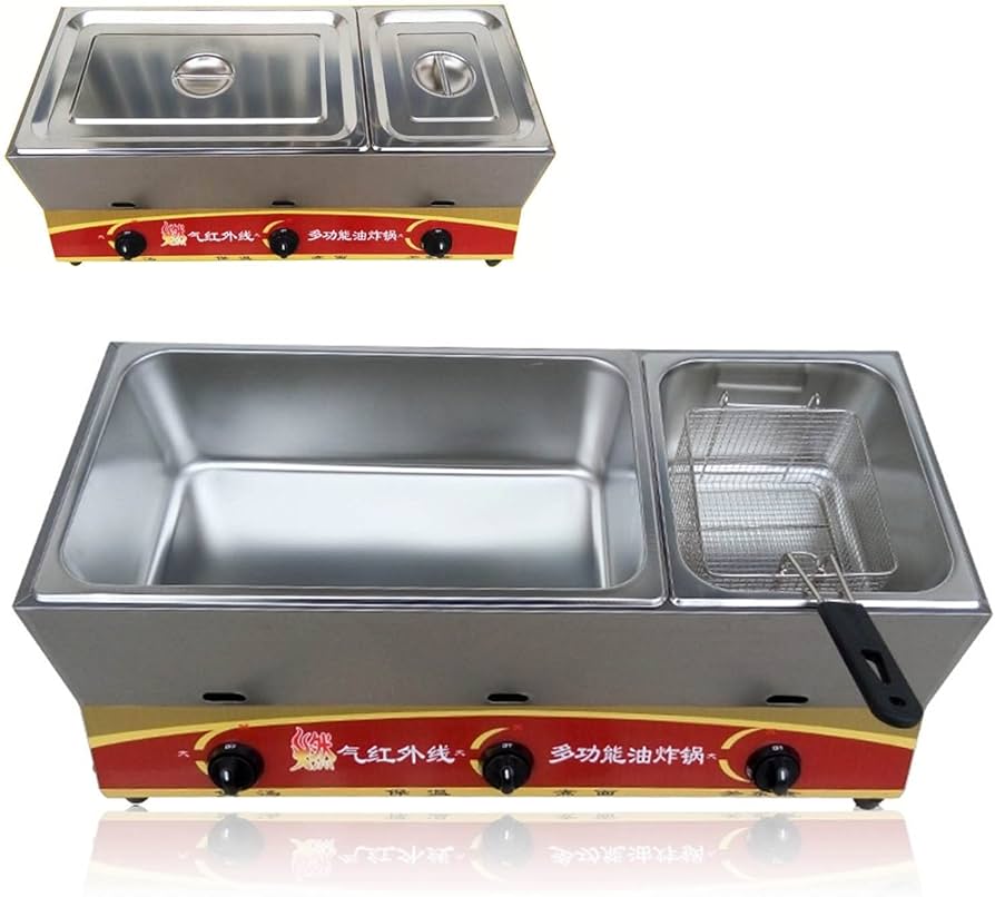 ガスフライヤー 業務用家庭用揚げ物 卓上フライヤー 12L+6L 2槽型 ステンレス鋼 卓上フライヤー 手羽先の揚げ 揚げ物器 お掃除楽々 操作簡単, 急速加熱, 安全設計 バスケット付×1 (Size : 液化石油ガス)